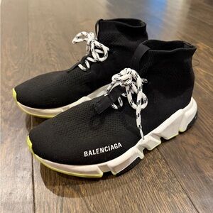 Balenciaga Black and White Knit Sneakers SZ 10 with Neon Accent
